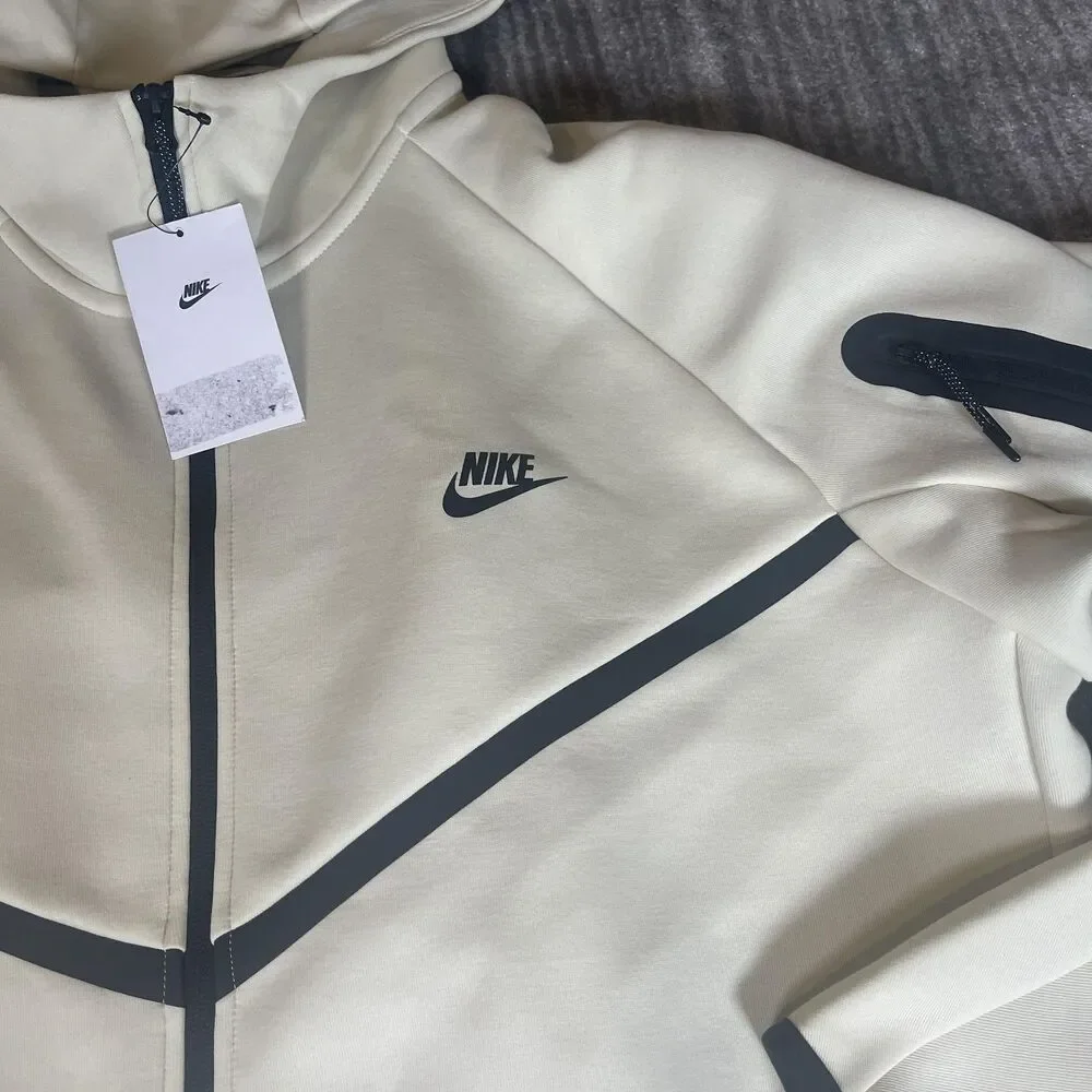 Nike Tech Fleece Hoodie Jacket Mens 2XL Beige Full Zip Windrunner Swoosh Logo